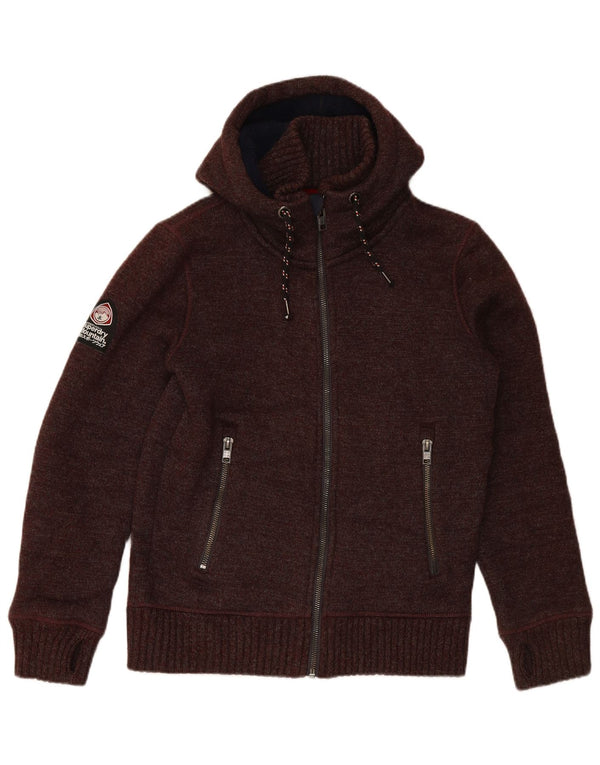 SUPERDRY Cardigan à capuche pour homme en acrylique bordeaux moyen
