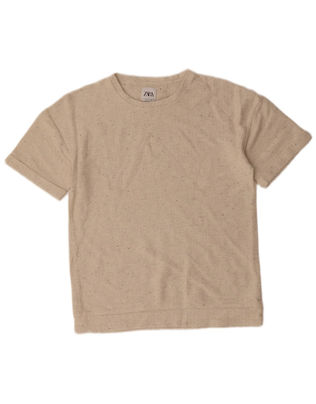 ZARA Mens T-Shirt Top Small Beige Herringbone Cotton