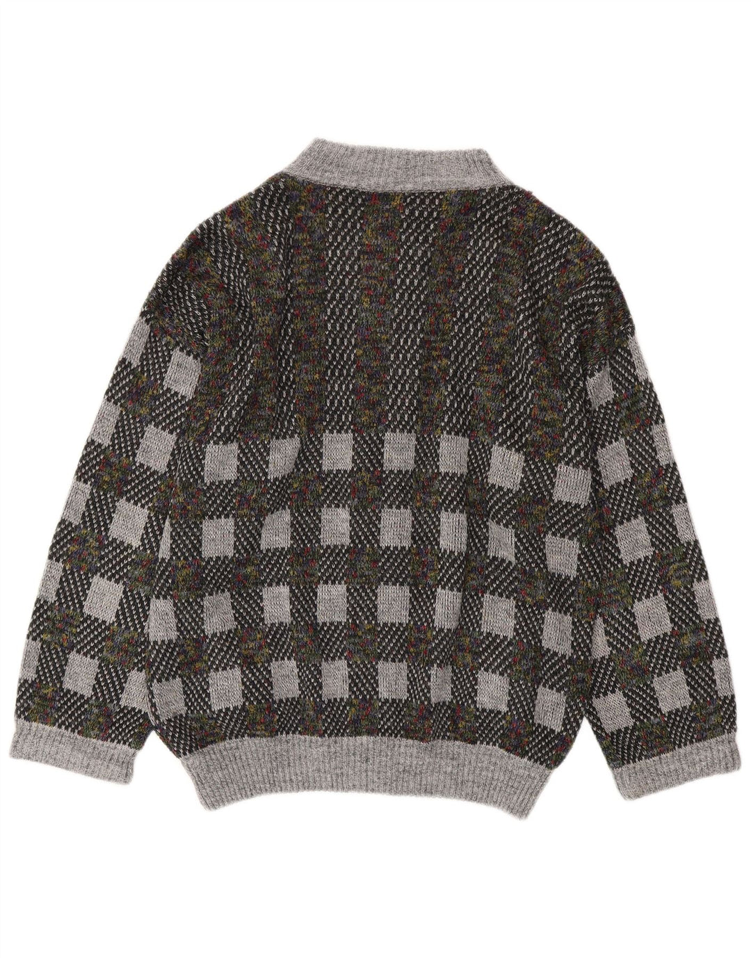 vintage Mens Cardigan Sweater IT 54 XL Gris Géométrique Laine