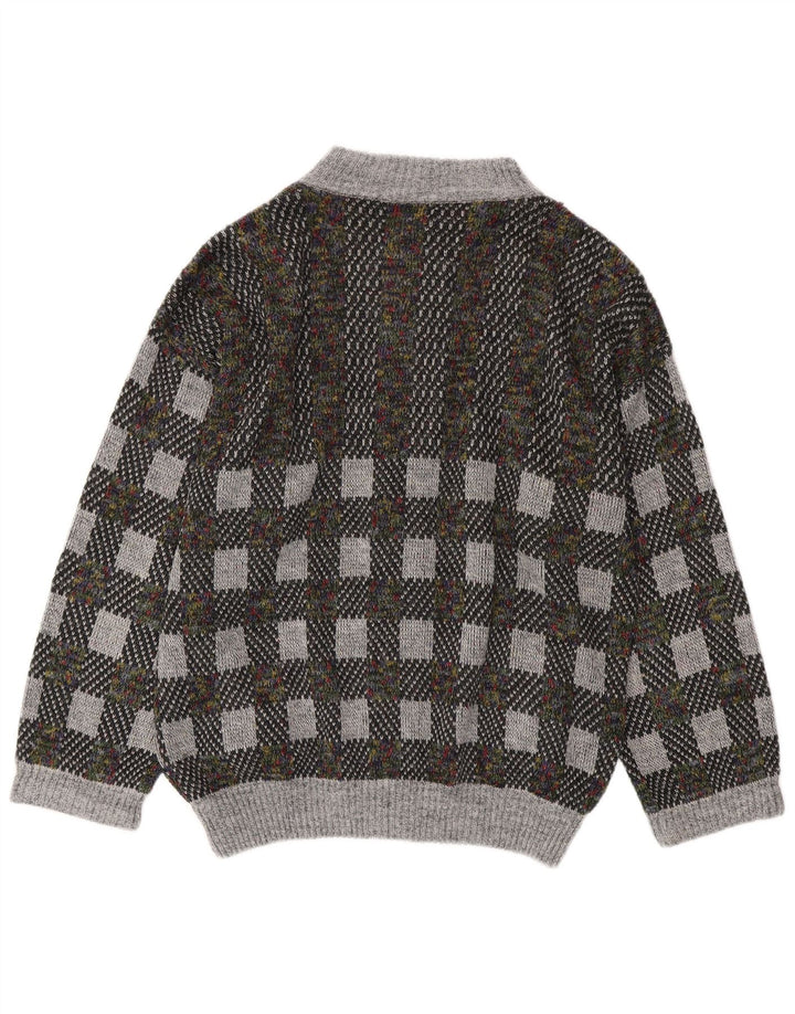 vintage Mens Cardigan Sweater IT 54 XL Gris Géométrique Laine