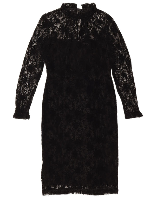 Marks & Spencer Womens Long Sleeve Sheath Dress UK 12 Medium Black Floral