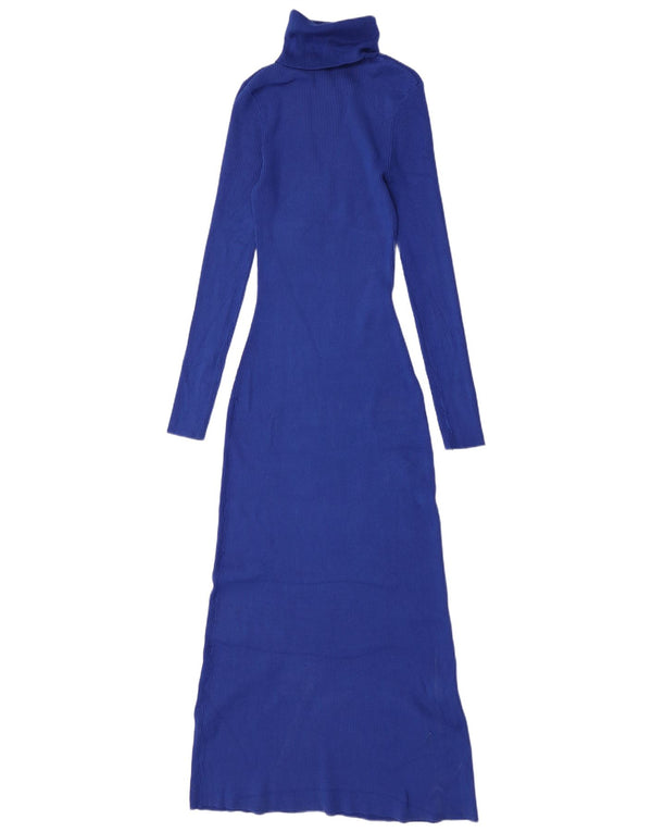 Zara Robe longue à manches longues pour femme UK 12 Bleu moyen Viscose