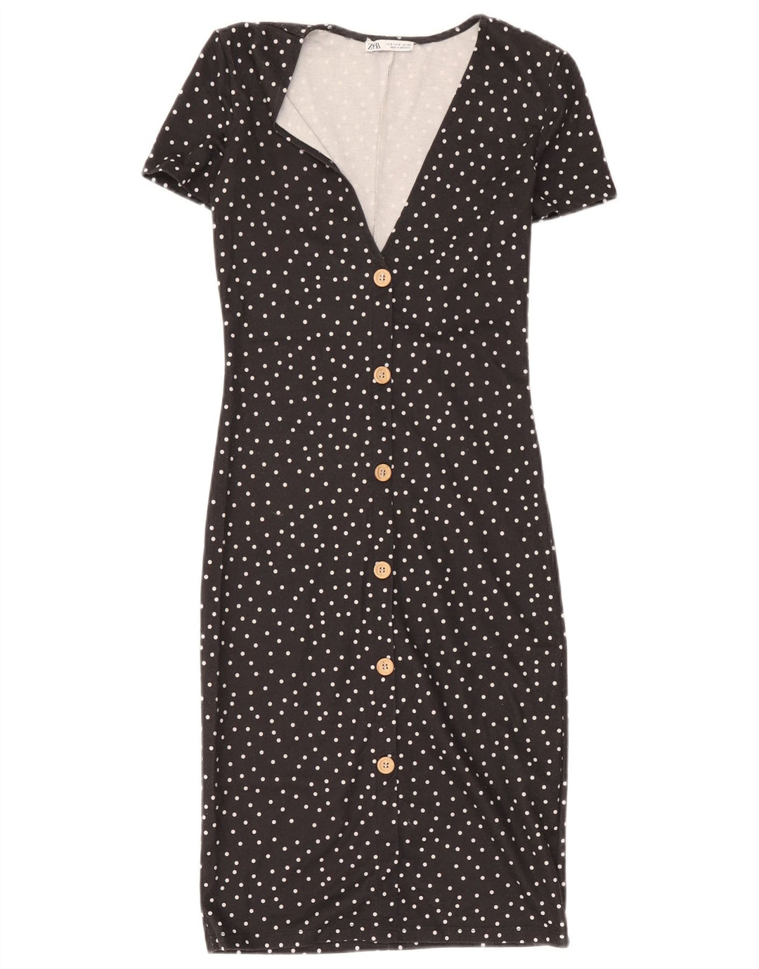 Zara Femme Robe Fourreau UK 8 Petit Noir À Pois Polyester