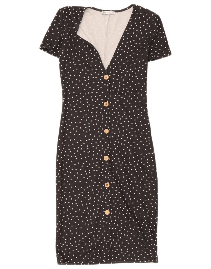 Zara Femme Robe Fourreau UK 8 Petit Noir À Pois Polyester