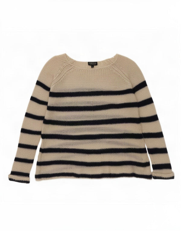 Topshop Pull surdimensionné à col bateau pour femme UK 10 Petit beige rayé