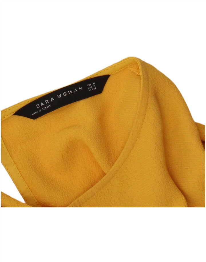 Zara Womens Crop Blouse Top UK 12 Jaune Moyen