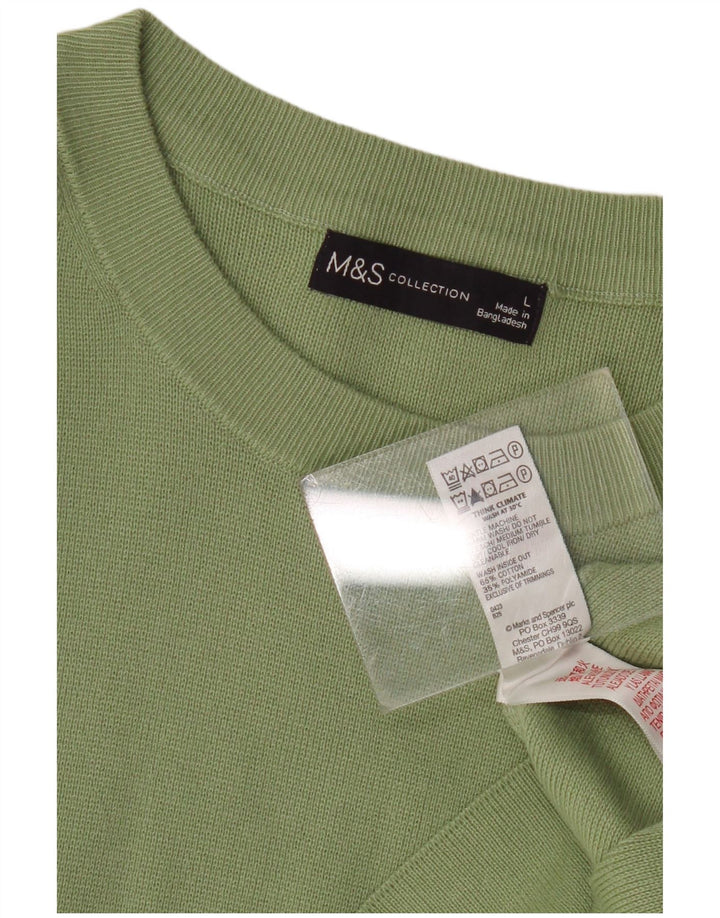 MARKS & SPENCER Pull à col rond pour femme UK 16 Grand coton vert