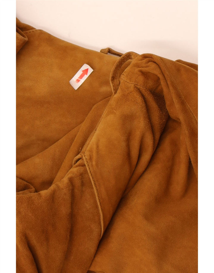 vintage Femme 3 Boutons Blazer En Daim Veste IT 48 XL Cuir Marron