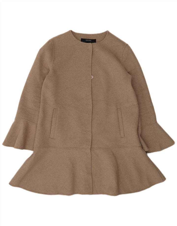 Zara Womens Manteau fait main UK 14 Laine beige moyen
