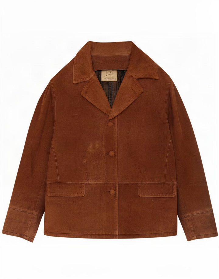 veste en daim femme vintage IT 44 cuir beige moyen