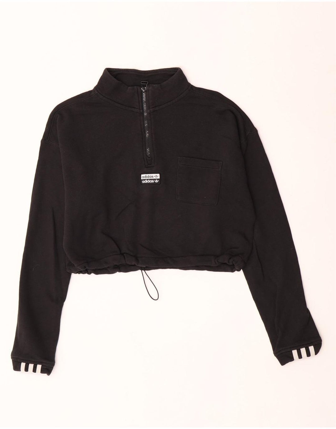 Adidas Femmes Crop Zip Neck Sweatshirt Jumper UK 12 Moyen Noir Coton