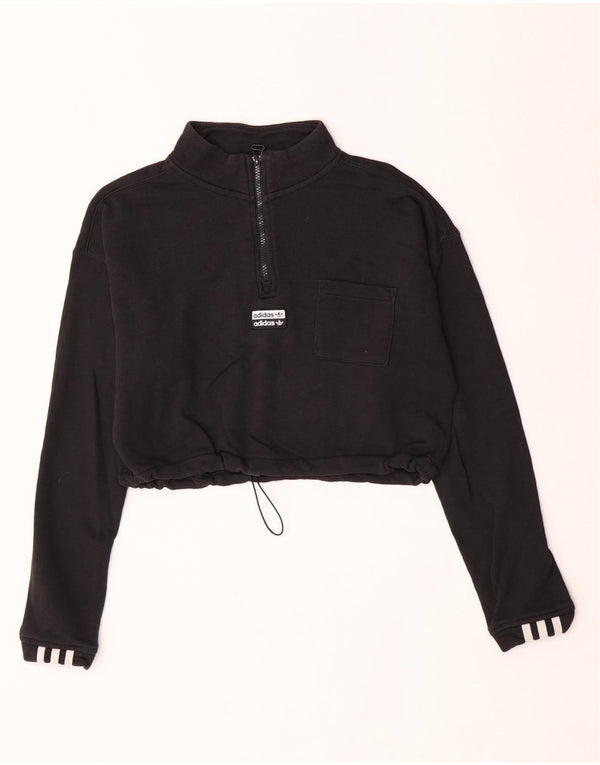 Adidas Femmes Crop Zip Neck Sweatshirt Jumper UK 12 Moyen Noir Coton