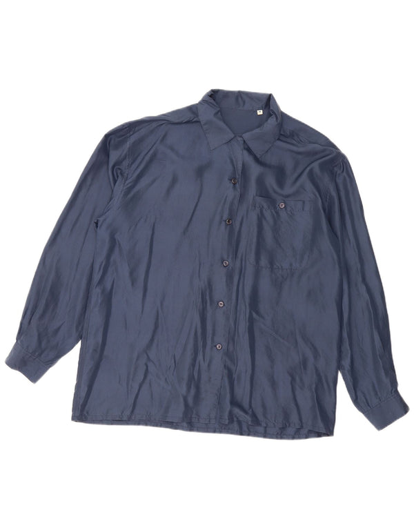 vintage Femme Chemise surdimensionnée Blouse UK 14 Bleu Marine Moyen