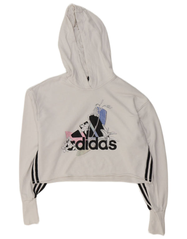 Adidas Pull à capuche surdimensionné graphique pour femme UK 4/6 XS en coton blanc