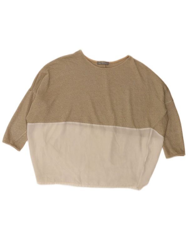 Zara Femme Haut Oversize Manches 3/4 UK 10 Petit Beige Colorblock