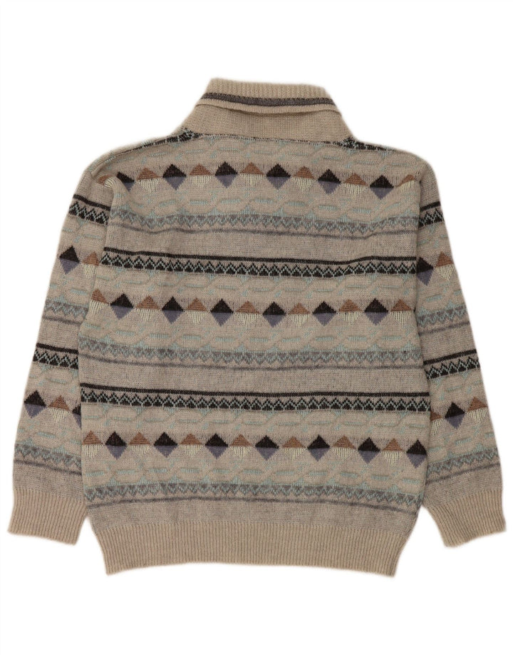 vintage Homme Col Châle Pull Pull IT 50 Gris Moyen Argyle/Diamant