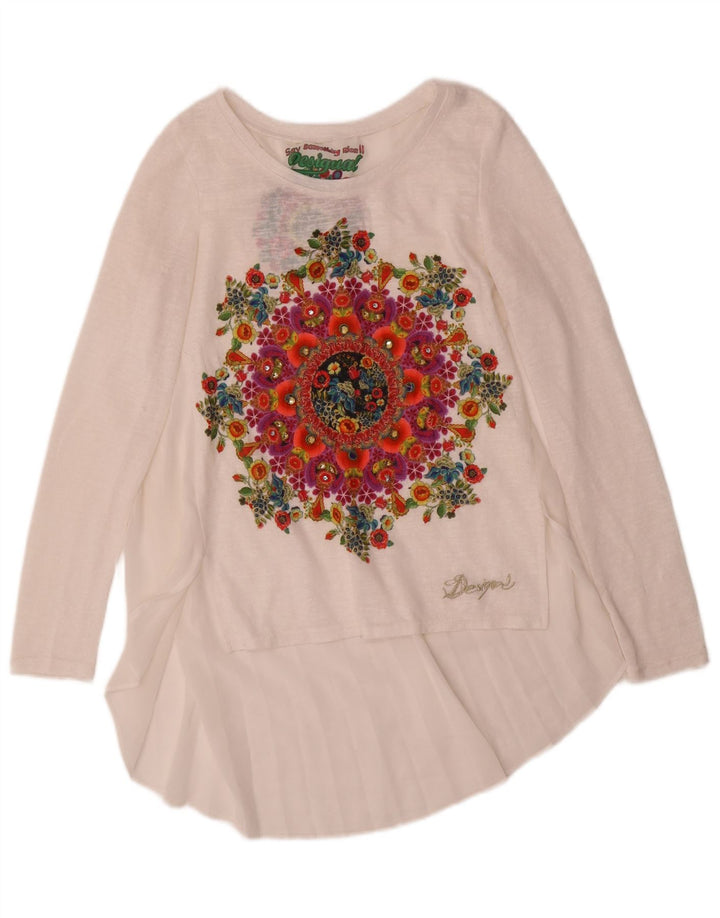 Desigual Tunique graphique pour femme UK 10 Petit motif floral blanc