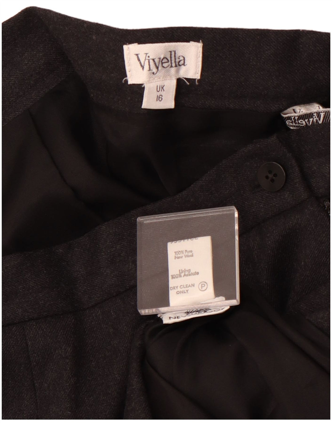 VIYELLA Jupe plissée pour femme UK 16 Large W32 Gris Laine Vierge