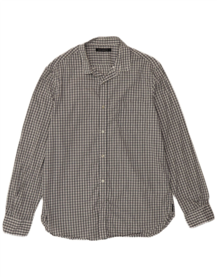 French Connection Chemise Homme Large Gris Vichy Coton