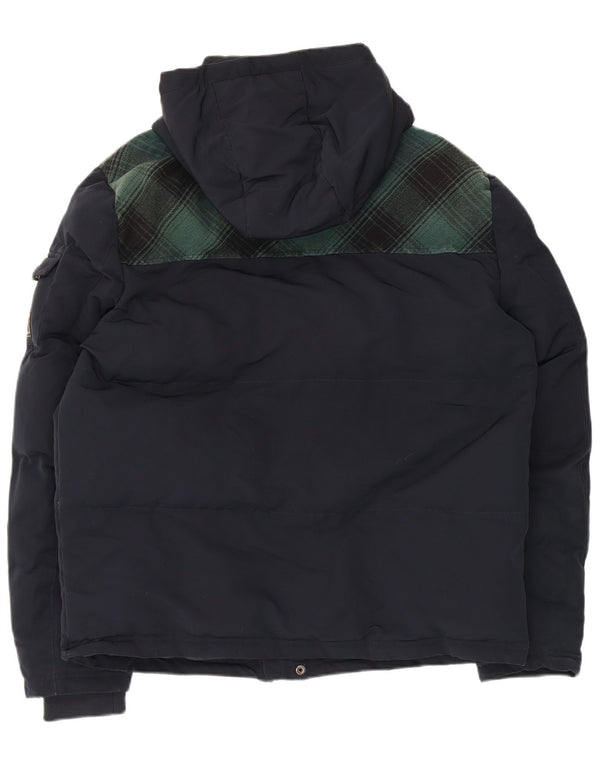 Superdry Mens Hooded Ski Jacket UK 42 XL Navy Blue Check Polyester