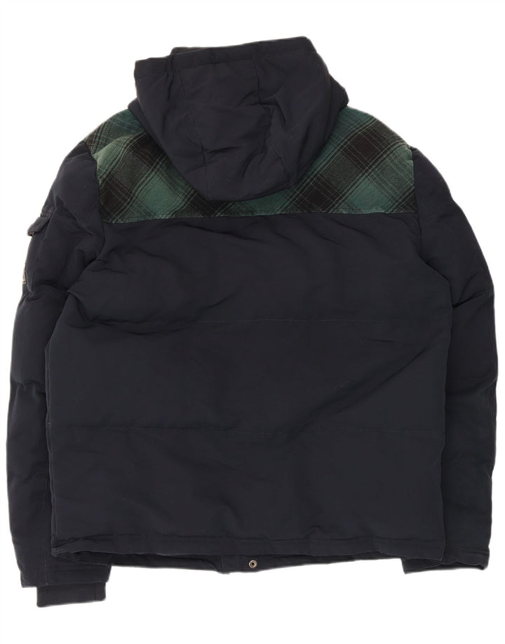 Superdry Veste de ski à capuche pour homme UK 42 XL Bleu marine à carreaux Polyester