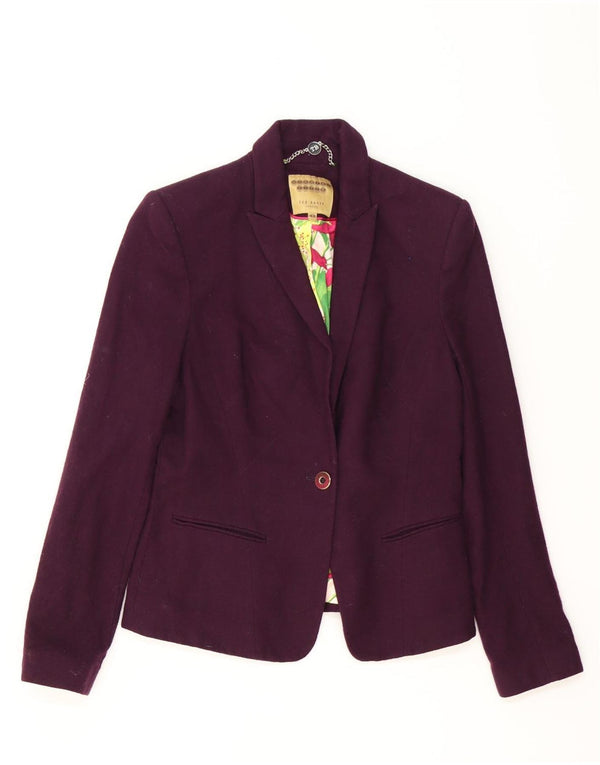 Ted Baker Veste Blazer 1 Bouton Femme Taille 3 Laine Violet Moyen