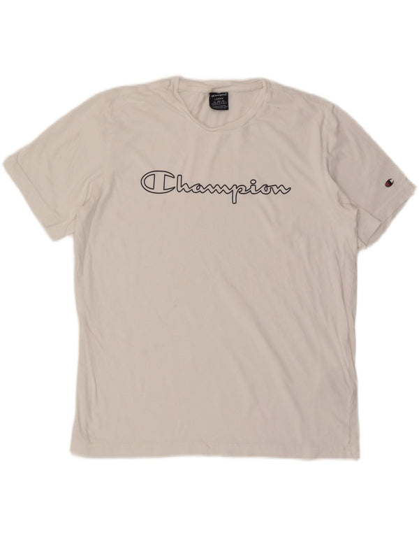 CHAMPION Mens Graphic T-Shirt Top Large White Cotton