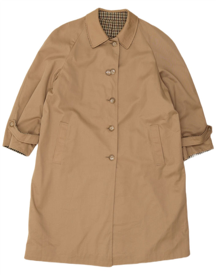 vintage Femme Surdimensionné Réversible Pardessus IT 47 XL Beige Pied-de-poule