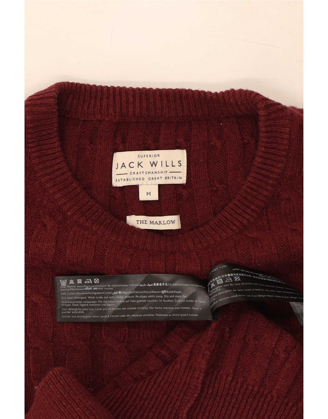 Jack Wills Pull à col rond pour homme en laine bordeaux moyen