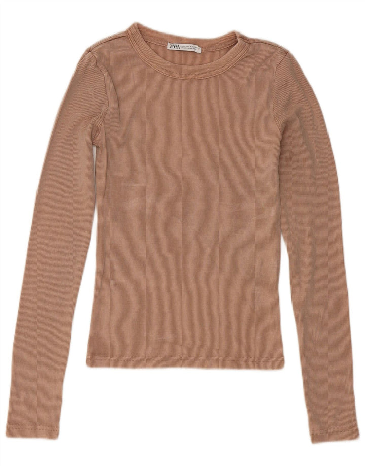 Zara Femme Top Manches Longues UK 8 Petit Coton Beige