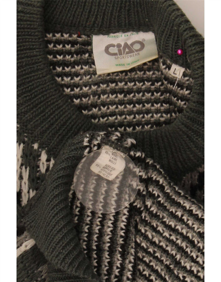 Ciao Pull à col rond pour homme en laine à rayures vertes