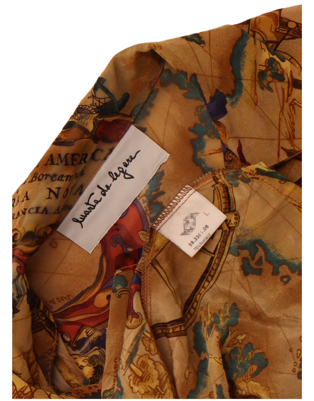 Vintage Womens Graphic Oversized Shirt Blouse UK 16 Large Beige Acetate