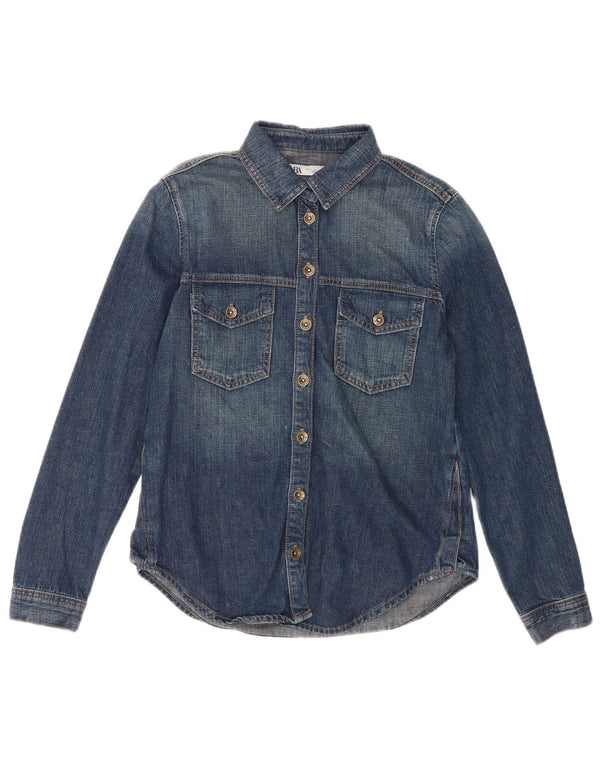 Zara Chemise en jean pour femme UK 10 Petit coton bleu