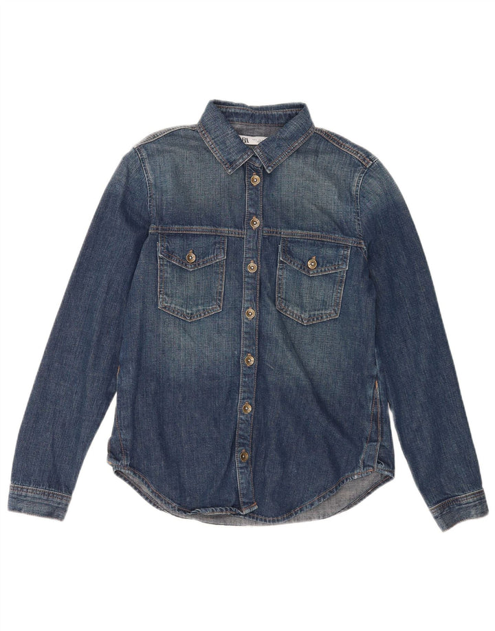 Zara Chemise en jean pour femme UK 10 Petit coton bleu
