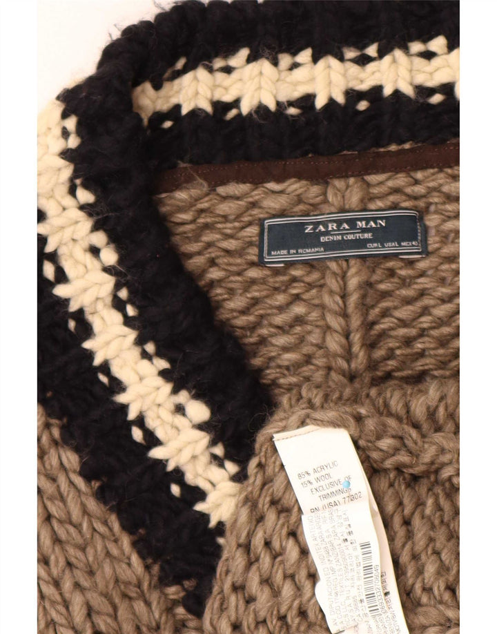 Zara Pull col V pour homme en acrylique rayé marron