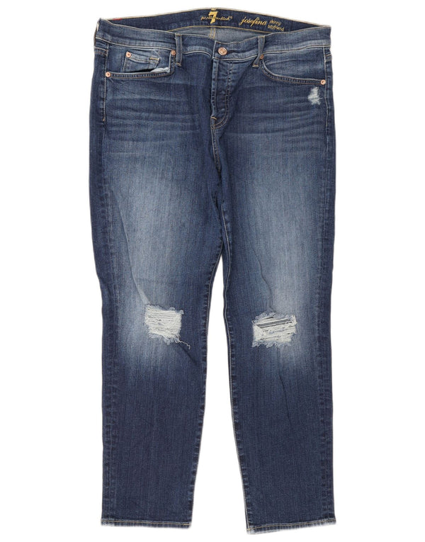 7 For All Mankind Jean skinny court Boyfriend pour femme W32 L26 Bleu