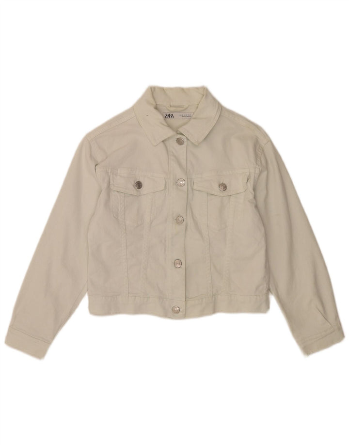 Zara Veste en jean courte pour femme UK 6 XS Coton blanc