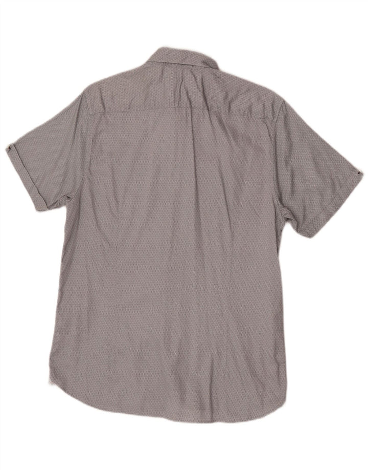 Ted Baker Chemise à manches courtes pour homme Taille 4 Grand coton géométrique gris