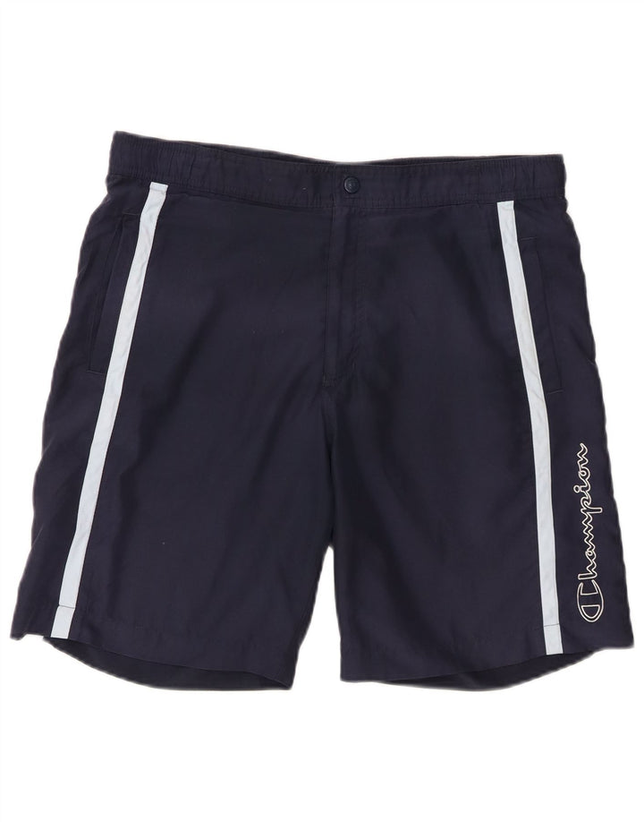 Champion Short de Sport Graphique Homme Bleu Marine Moyen Polyester Colorblock