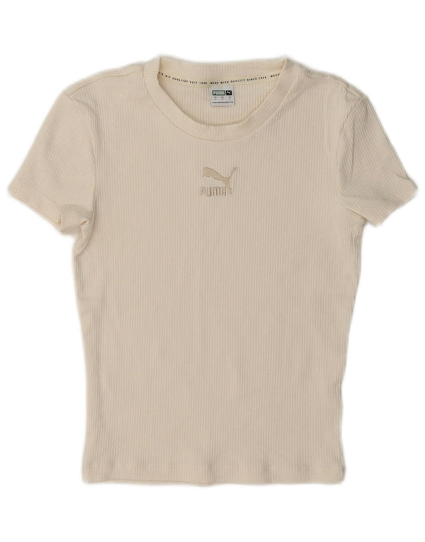 Puma T-shirt court graphique pour femme UK 10 Small Blanc cassé