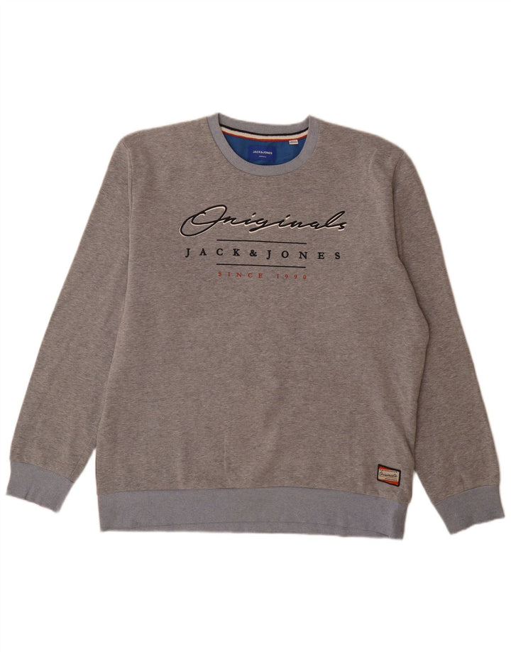 Jack & Jones Sweat-Shirt Graphique Homme 2XL Gris Moucheté Polyester