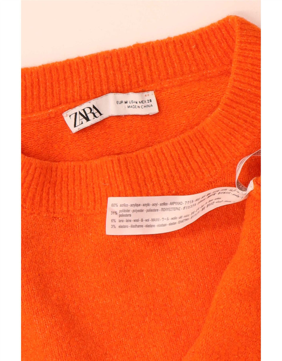 Zara Pull surdimensionné à col rond pour femme UK 14 Acrylique orange moyen