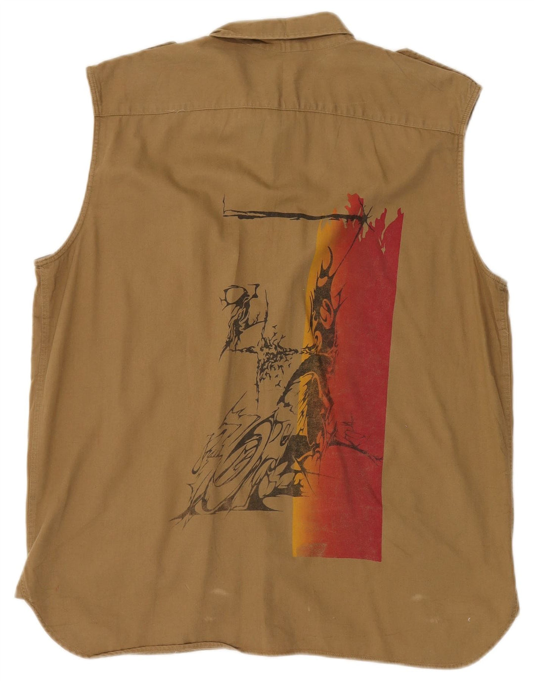 Chemise sans manches militaire vintage pour hommes XL coton kaki