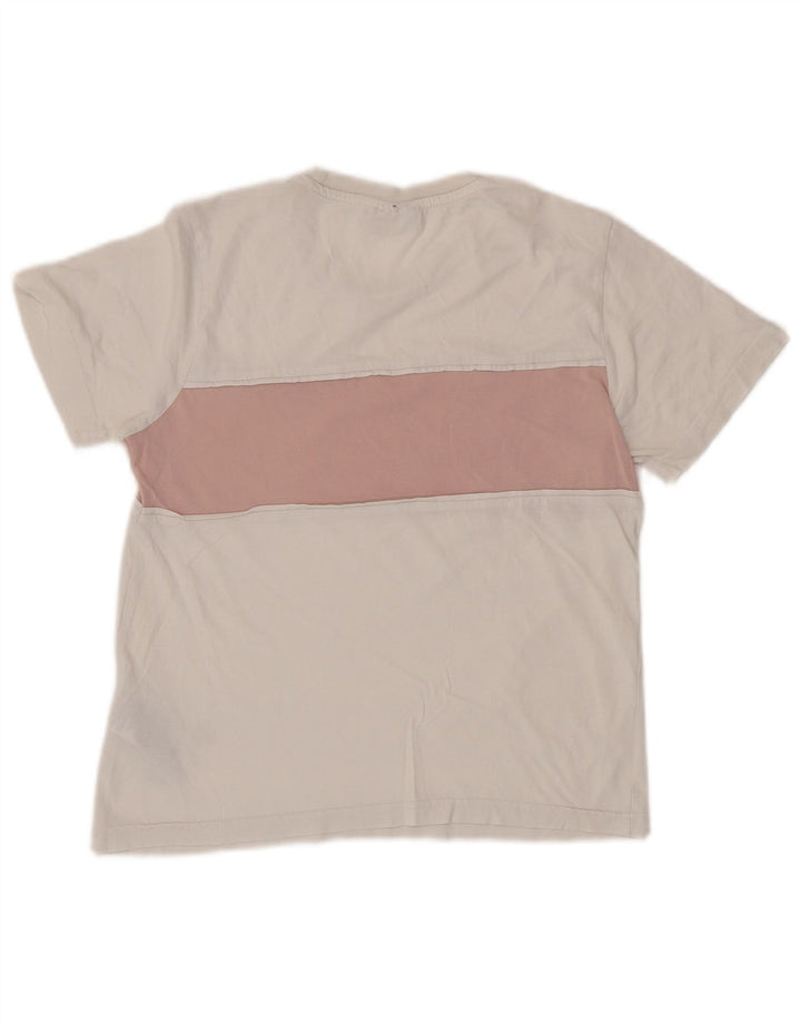 FILA T-shirt graphique pour femme UK 10 Petit coton color block blanc