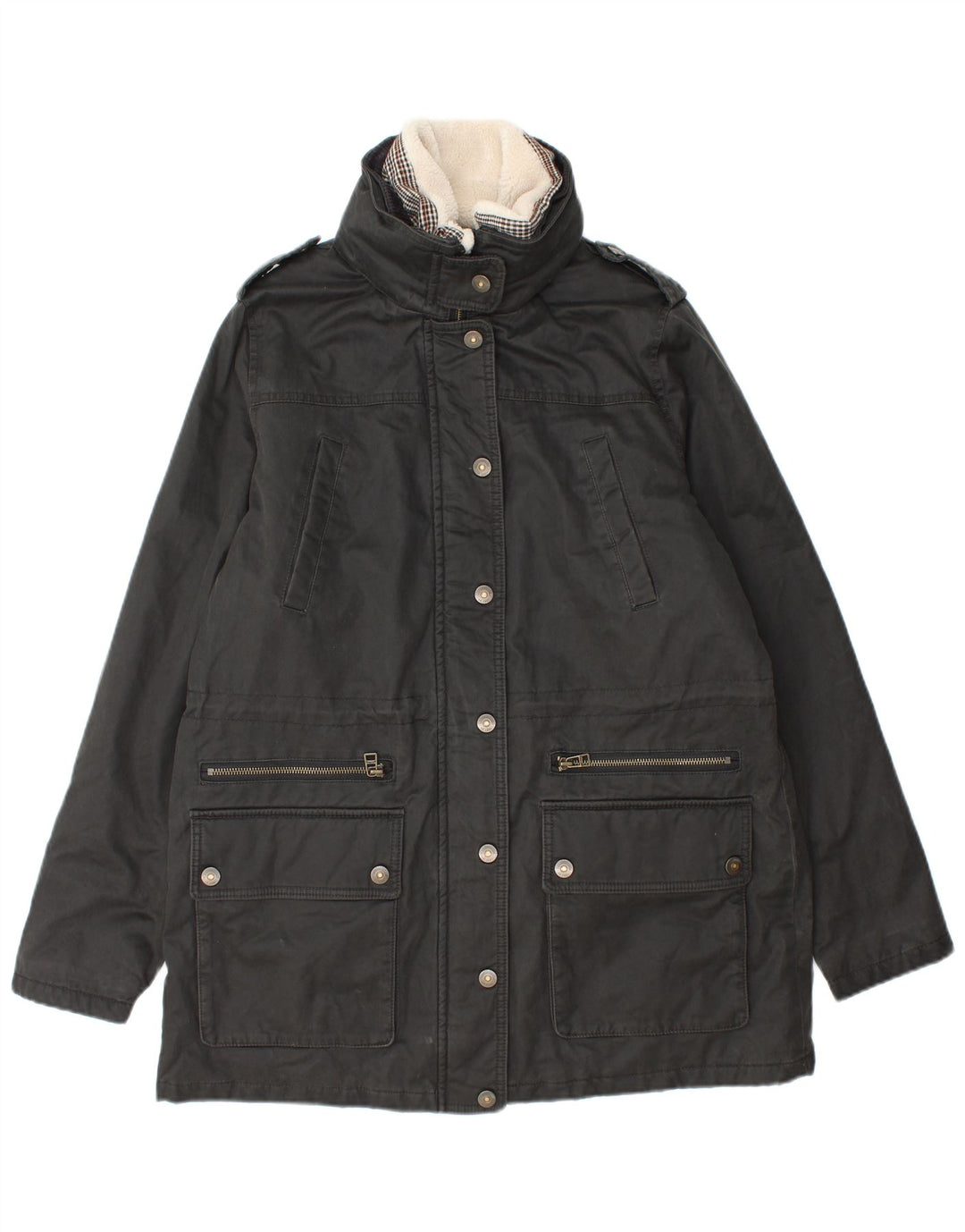 Fat Face Veste cirée à capuche militaire pour femme UK 14 Large Noir