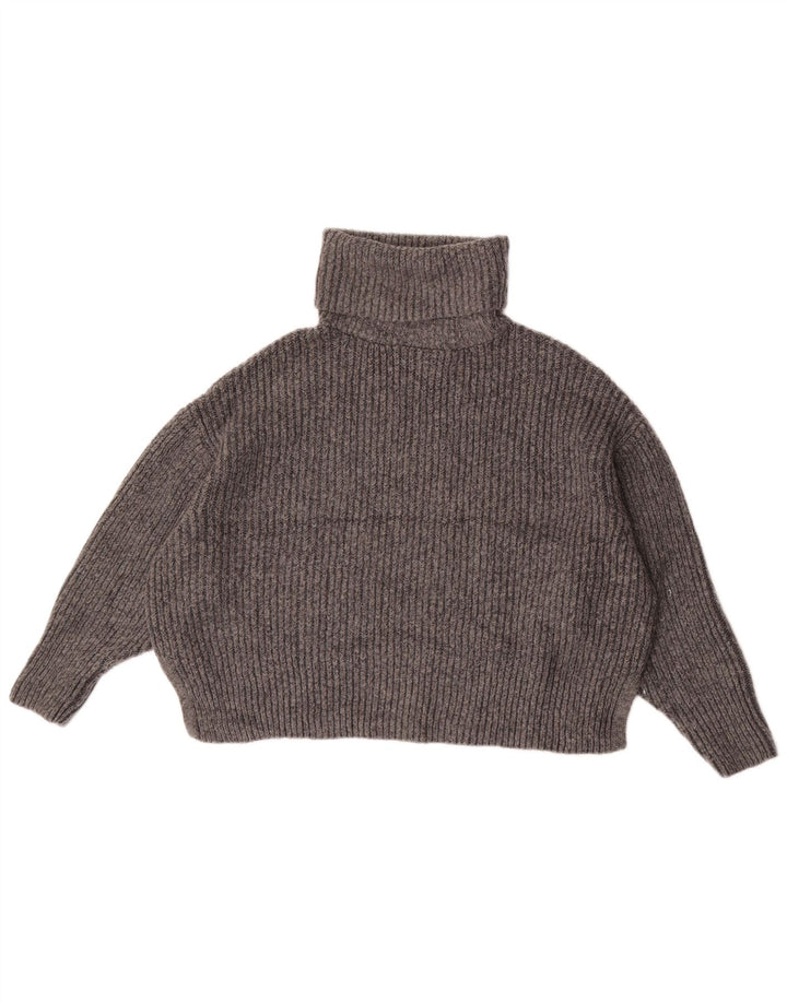 Zara Femme Crop Oversize Col Roulé Pull Pull UK 14 Gris Moyen