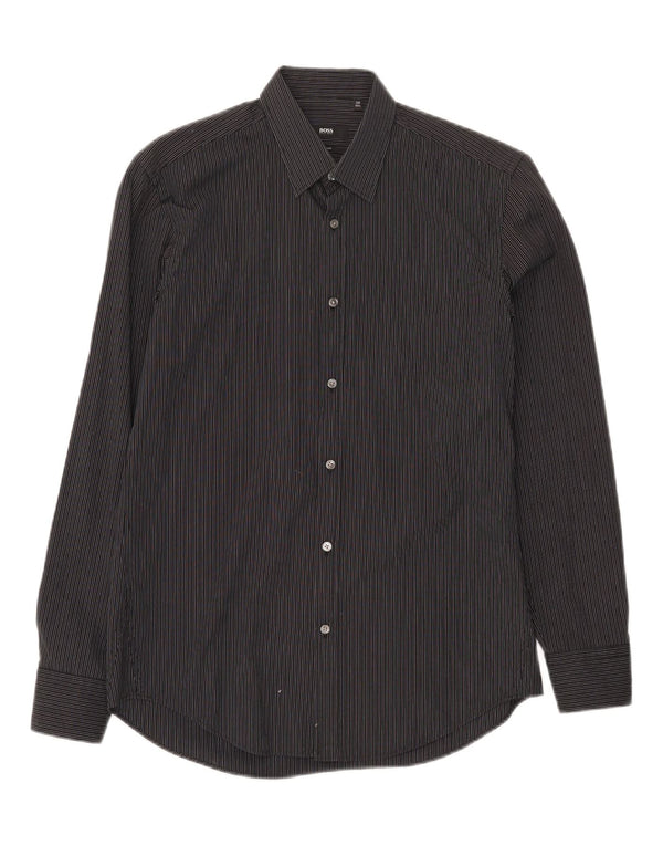 Hugo Boss Chemise slim fit pour homme Taille 39 15 1/2 Coton à fines rayures noires moyennes