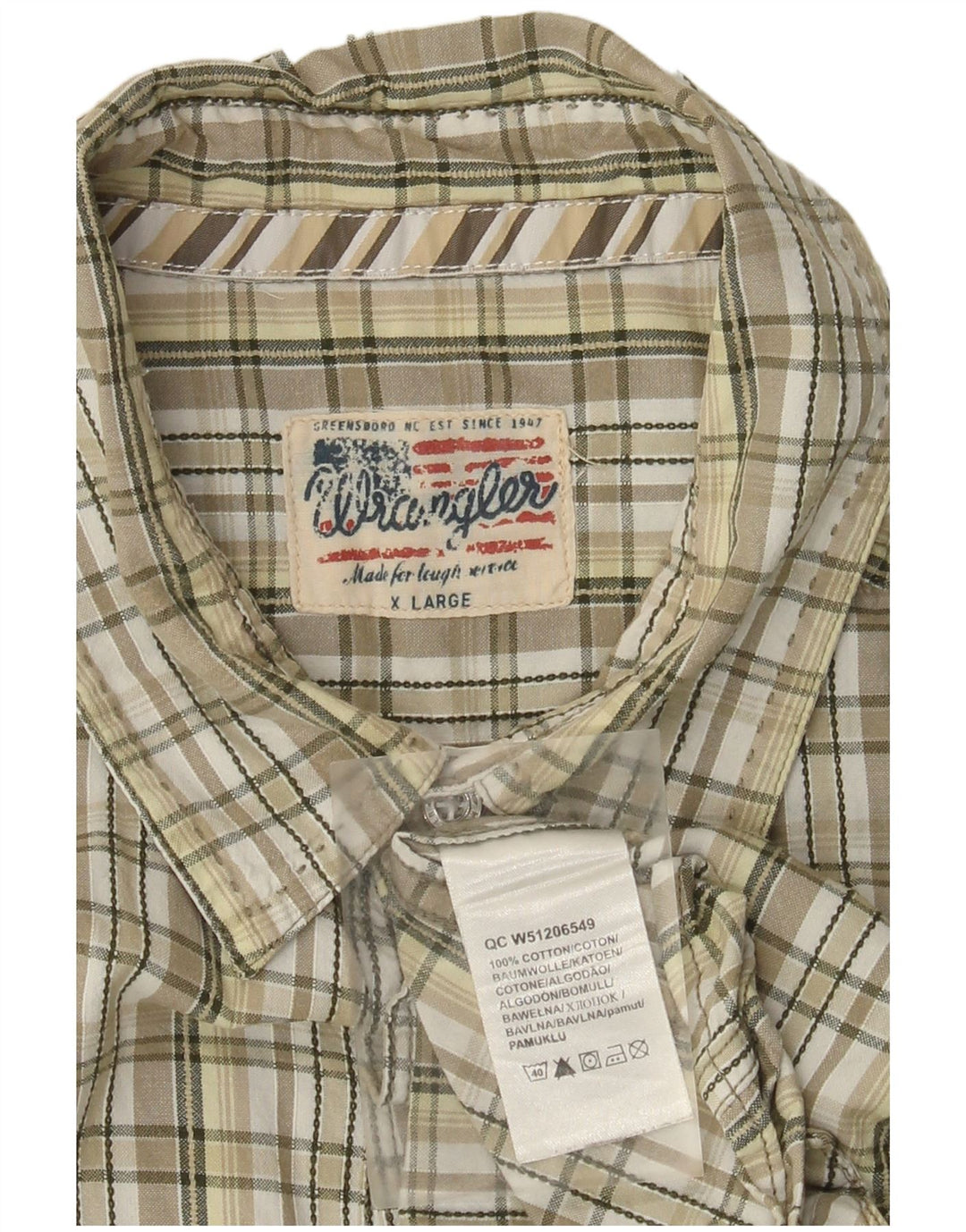 Wrangler Chemise à manches courtes pour homme XL en coton à carreaux beige