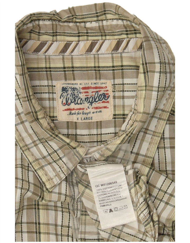 Wrangler Chemise à manches courtes pour homme XL en coton à carreaux beige