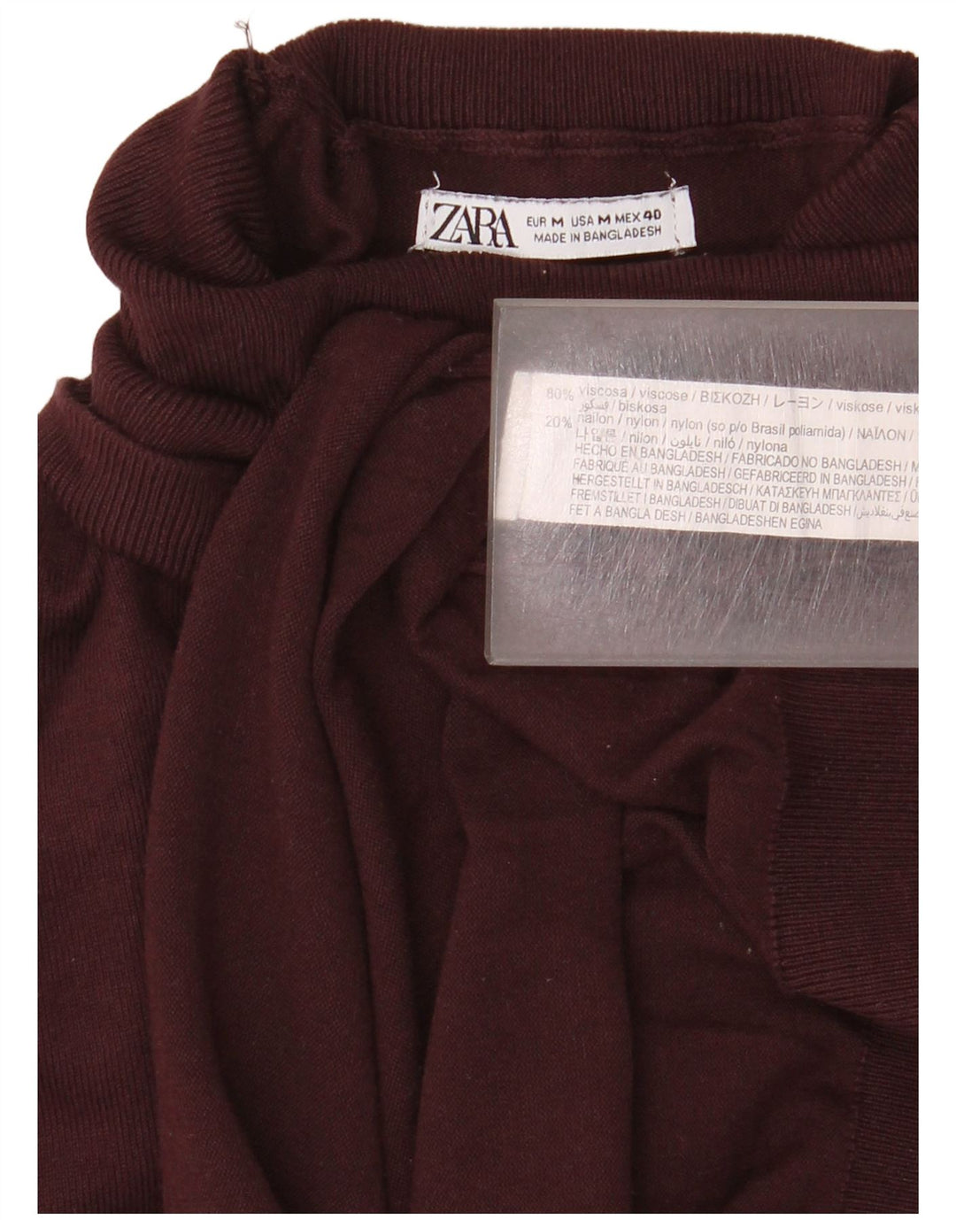 Zara Homme Pull Col Roulé Pull Bordeaux Moyen Viscose